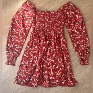 Band of Gypsies Red Floral Smocked Mini Dress
